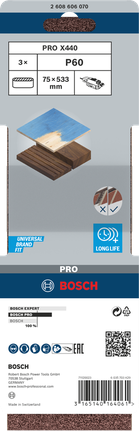 Bosch X440 砂帶 75×533 mm G60 3 件.